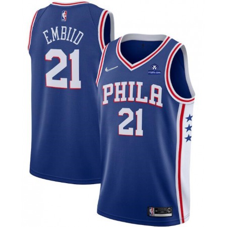 Men's Philadelphia 76ers #21 Joel Embiid Royal 75th Anniversary Icon Edition Swingman Stitched Jersey