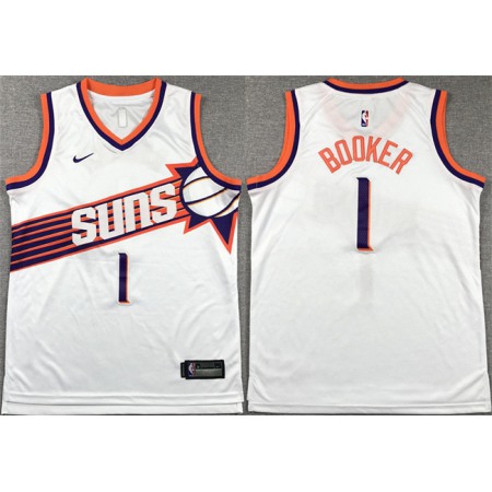 Youth Phoenix Suns #1 Devin Booker White Association Edition Stitched Basketball Jersey