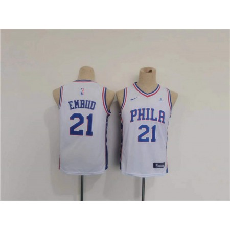 Youth Philadelphia 76ers #21 Joel Embiid White Association Edition Swingman Stitched Jersey