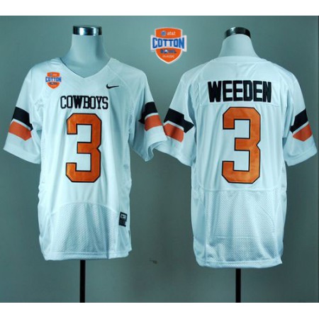 Cowboys #3 Brandon Weeden White Pro Combat 2014 Cotton Bowl Patch Stitched NCAA Jersey