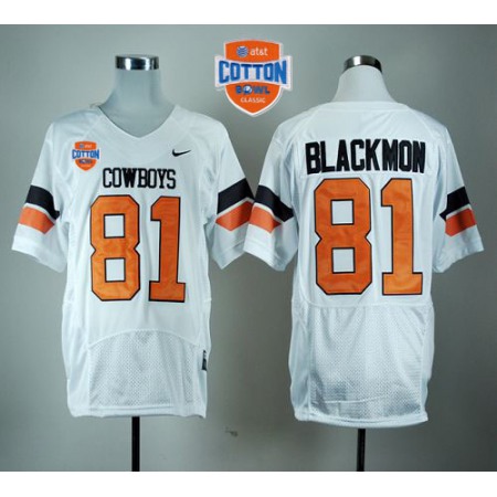 Cowboys #81 Justin Blackmon White Pro Combat 2014 Cotton Bowl Patch Stitched NCAA Jersey