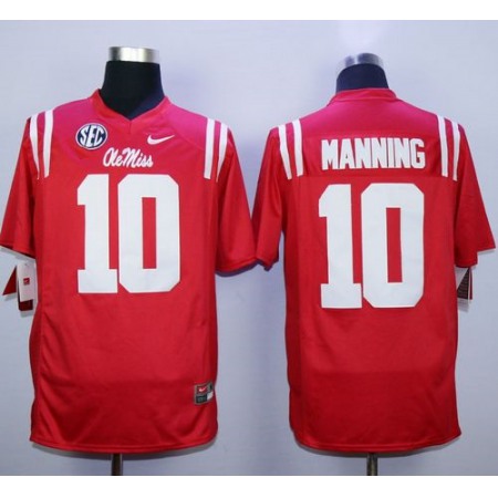 Rebels #10 Eli Manning Red Stitched NCAA Jersey