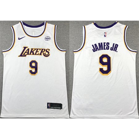 Men's Los Angeles Lakers #9 Bronny James Jr. White 2024 Draft Icon Edition Stitched Basketball Jersey